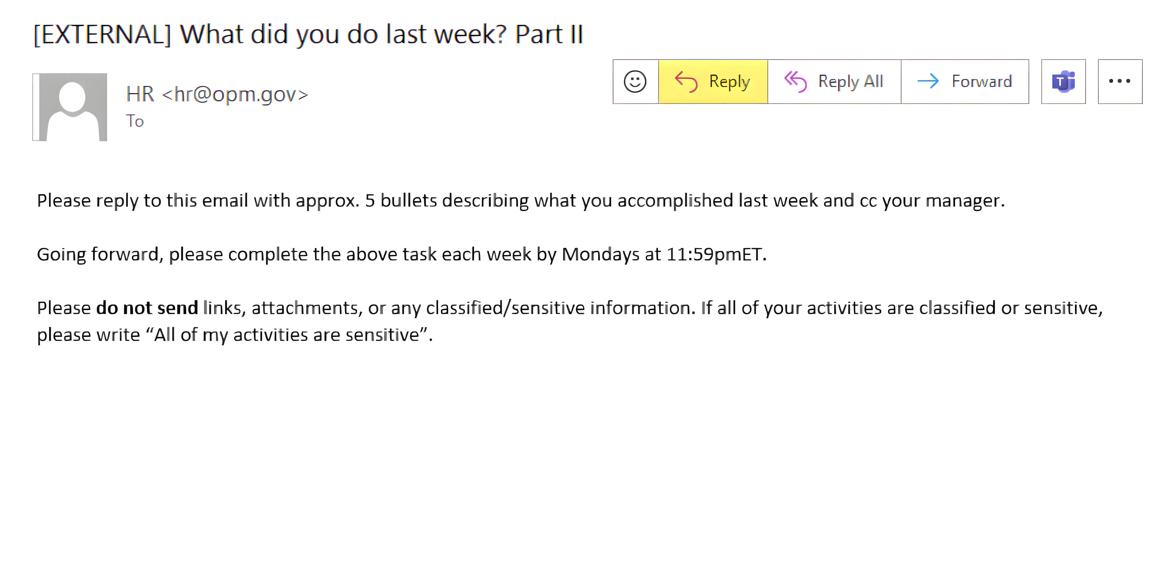 Screenshot of OPM Email