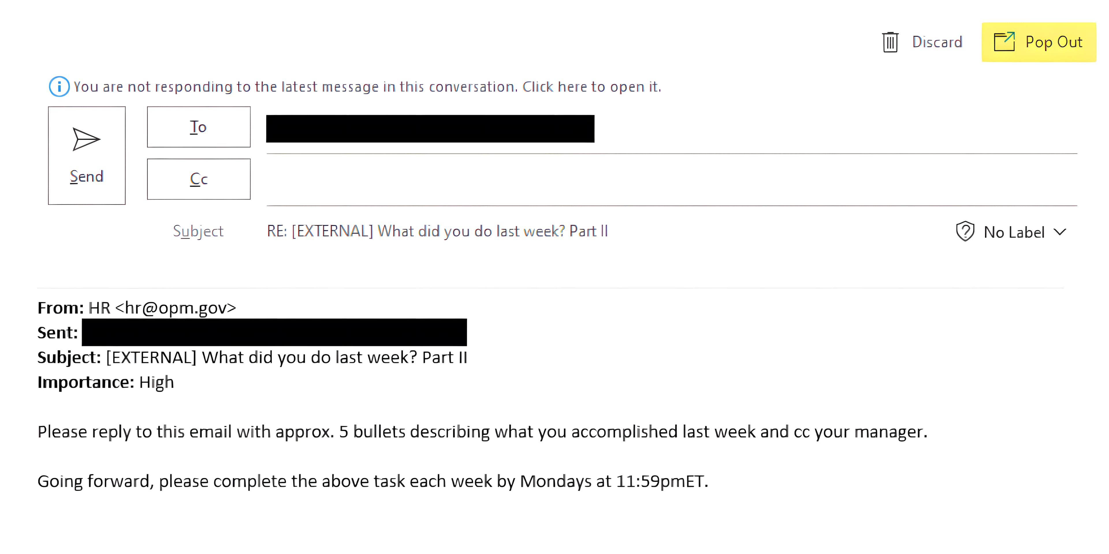 Screenshot of OPM Email